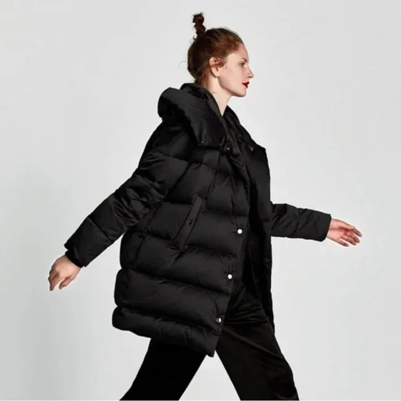 Zara Black Puffer Coat Size XS - Picture 10 of 16